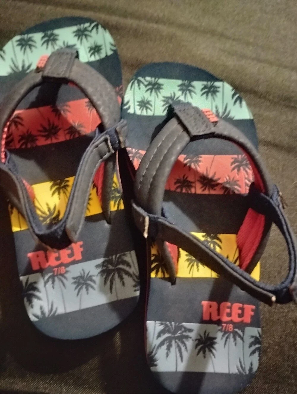 Reef Kids Navy Flip-Flops with Multi-Color Tropical Stripes